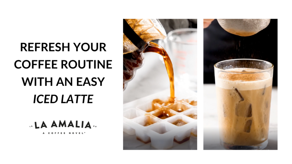 iced latte with coffee cubes at home