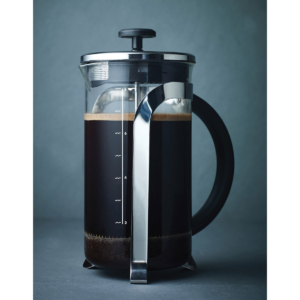 Aerolatte French press with glass and stainless steel on an elegant kitchen counter